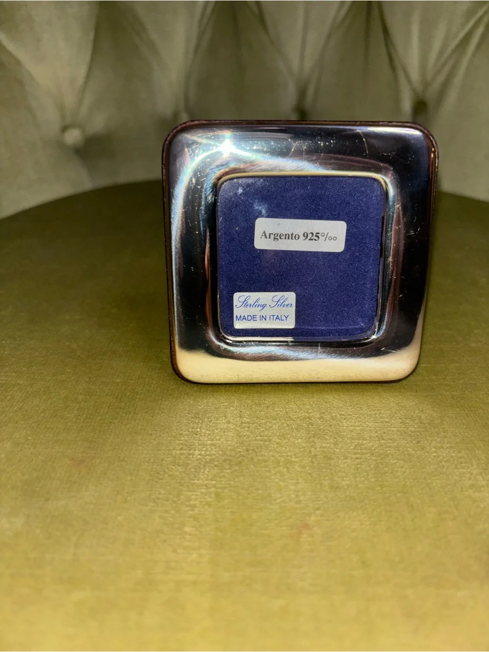 Italian Sterling Silver Frame W/ Wood Back Stamped 925 * FI (3.25”X3.25”)